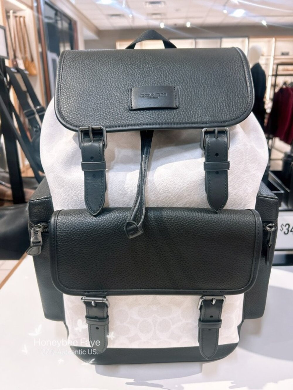 nwt coach men's Sprint Backpack In Colorblock Signature Canvas black/chalk